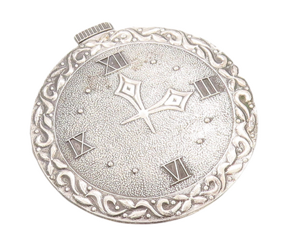 925 Sterling Silver Vintage Brooch Pin Swirly Carved Bordered Wall Watch BP10975
