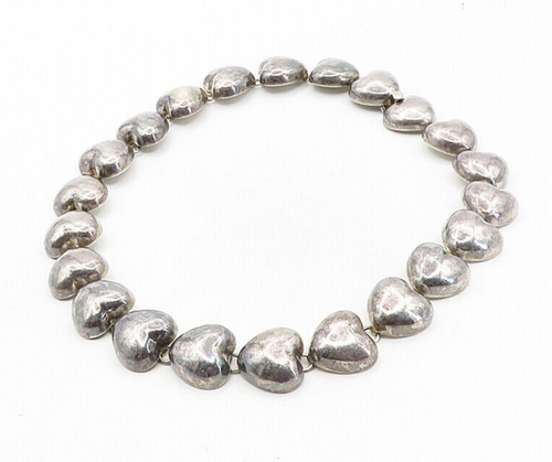 925 Sterling Silver  Vintage Dark Tone Love Heart Link Chain Necklace  NE1632