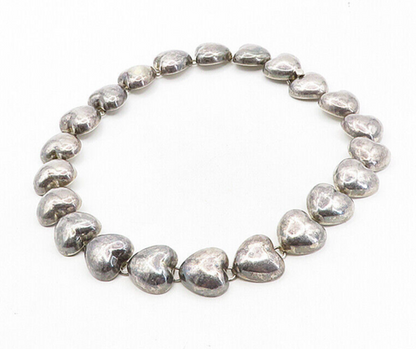 925 Sterling Silver  Vintage Dark Tone Love Heart Link Chain Necklace  NE1632