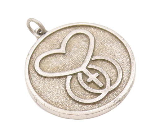 925 Sterling Silver Vintage Pendant DIEGES & CLUST Carved Heart & Cross  PT23037