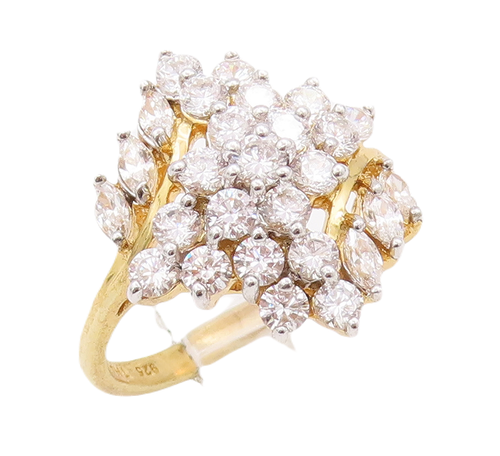 925 Sterling Silver Vintage Ring Gold Plated Marquise & Round CZ  Sz 10  RG28509