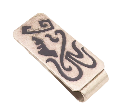 925 Sterling Silver Vintage Money Clip MEXICO Ancient Etched Rectangular  TR3739