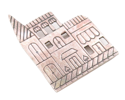 925 Sterling Silver Vintage Brooch Pin Solid Etched Apartment Building  BP10988