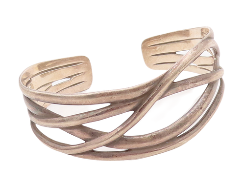 925 Sterling Silver Vintage Bracelet Slid Cutout Wave Effect Cuff  BT10594