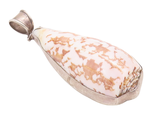925 Sterling Silver Vintage Pendant Large Heavy Brown White Sea Shell  PT23198