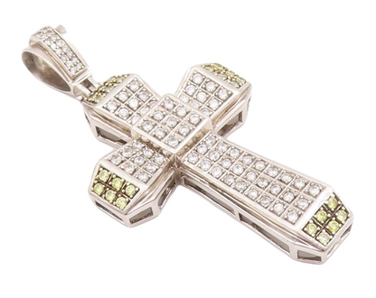 925 Sterling Silver Vintage Pendant Religious 2 Tone Topaz Beaded Cross  PT22944