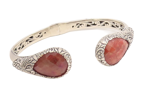 925 Sterling Silver Vintage Bracelet Drop Cut Gemstone Hinged Cuff  BT10584