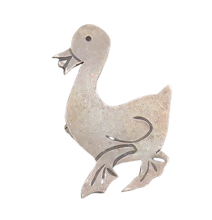 925 Sterling Silver Vintage Brooch Pin Solid Etched Happy Walking Duck  BP11045