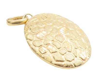 925 Sterling Silver Vintage Pendant Oval Rough Finish Gold Plated  PT23279