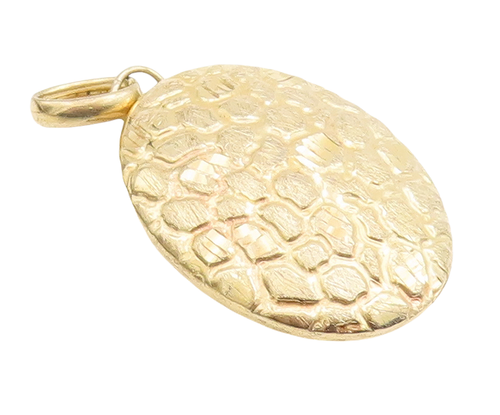 925 Sterling Silver Vintage Pendant Oval Rough Finish Gold Plated  PT23279