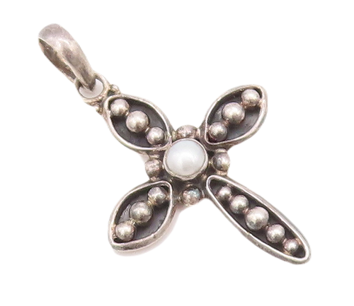 925 Sterling Silver Vintage Pendant SILPADA Faux Pearl Beaded Cross  PT22892