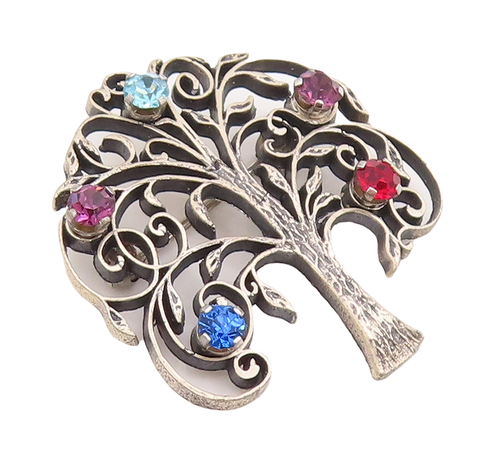 925 Sterling Silver Vintage Brooch Pin ANSON Swirly Multi Color CZ Tree BP11131
