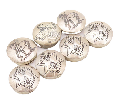 925 Sterling Silver Vintage Button Cover NAVAJO Etched Southwestern TR3725