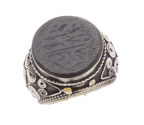 925 Sterling Silver Vintage Ring Antique Chunky Farsi Stone  Sz 9  RG28300
