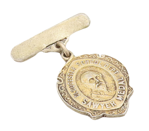 925 Sterling Silver Vintage Brooch Pin Gold Plated Dangling Sawyer Medal BP10977