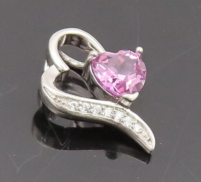 925 Sterling Silver Vintage Pendant Heart Cut Pink Topaz & Beaded Heart  PT22602