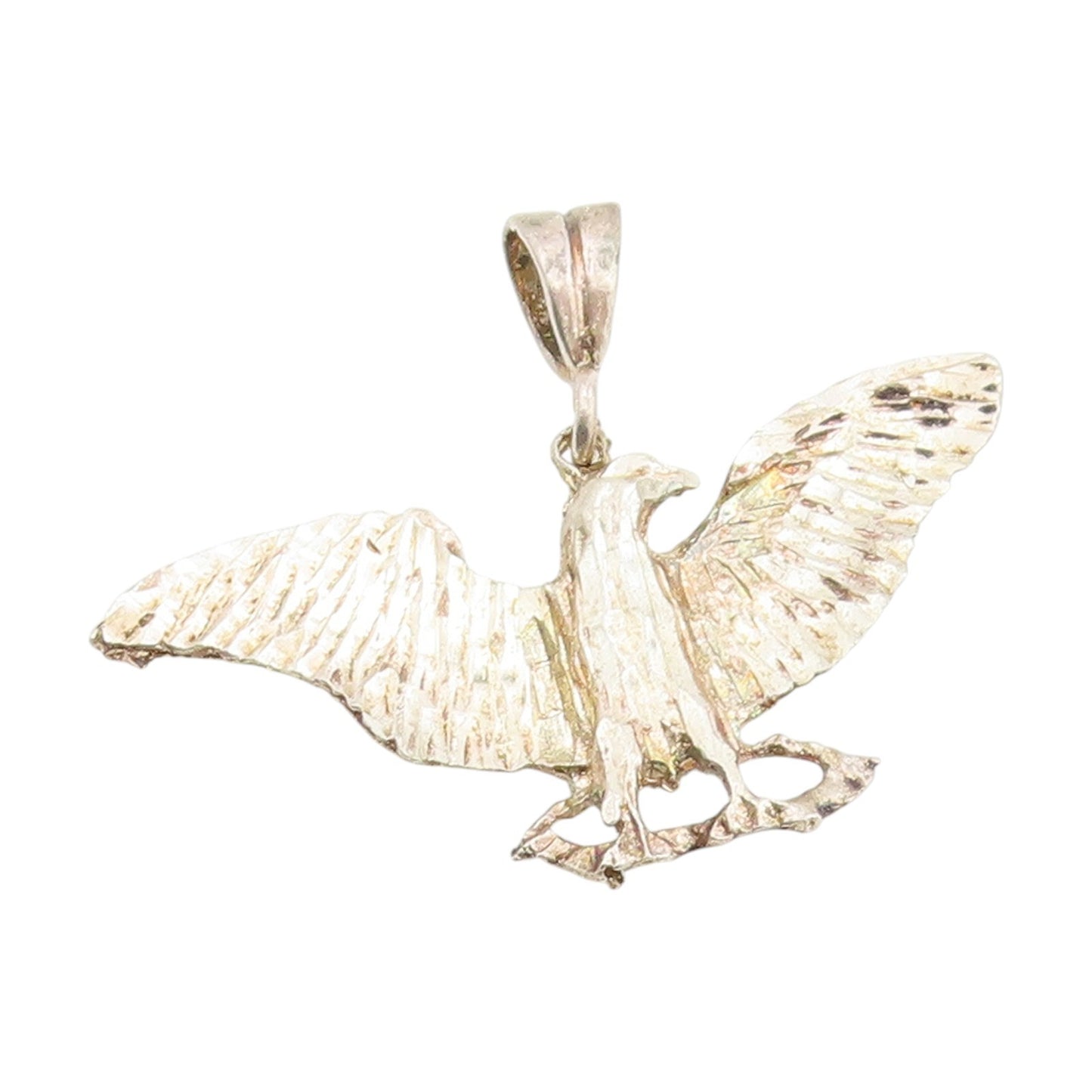925 Sterling Silver Vintage Pendant Etched Majestic Eagle Of Strength  PT25278