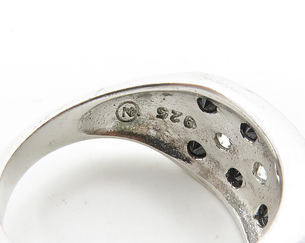 925 Sterling Silver  Black Hematite & Topaz Dotted Band Ring Sz 6  RG18458