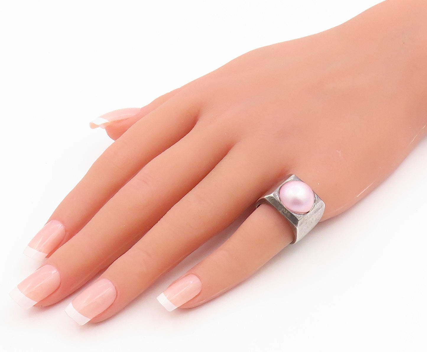 925 Sterling Silver Vintage Ring Classic Pearl Geometric Signet  Sz 6  RG35529