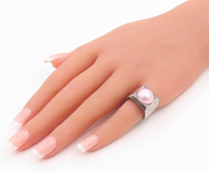 925 Sterling Silver Vintage Ring Classic Pearl Geometric Signet  Sz 6  RG35529