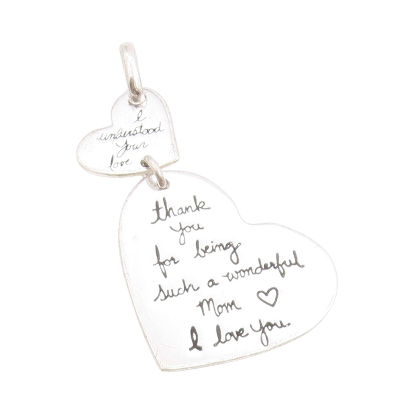 925 Sterling Silver Vintage Pendant Etched Love Message On Hearts  PT24485