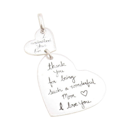 925 Sterling Silver Vintage Pendant Etched Love Message On Hearts  PT24485