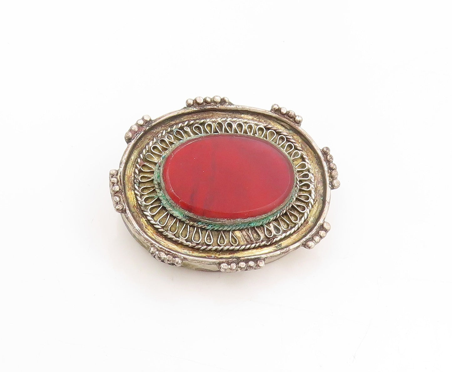 925 Sterling Silver Vintage Brooch Cabochon Red Carnelian Statement Pin  BP11874