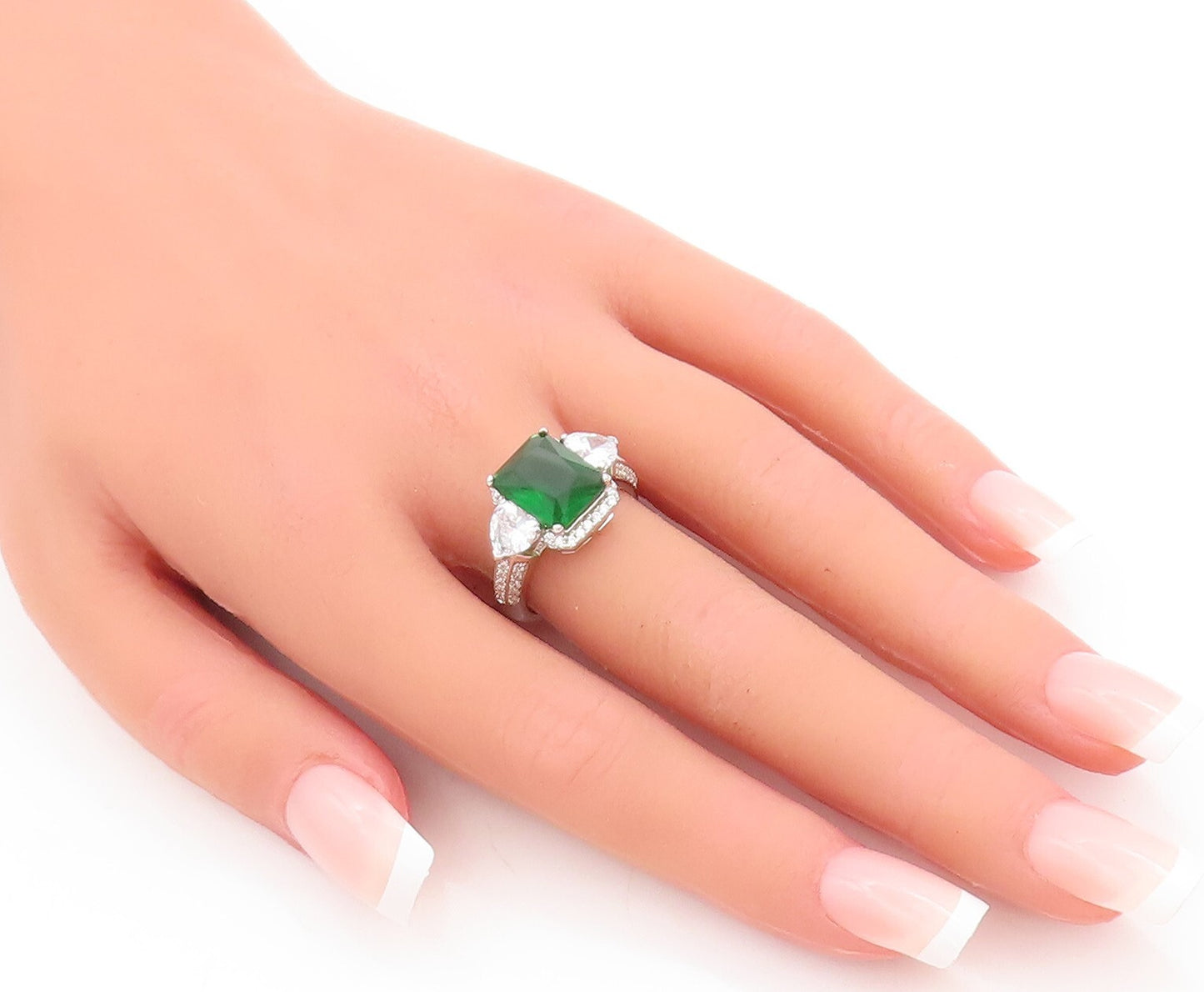 925 Sterling Silver Vintage Ring Rectangle Cut Peridot Triangle CZ Sz 7  RG29020