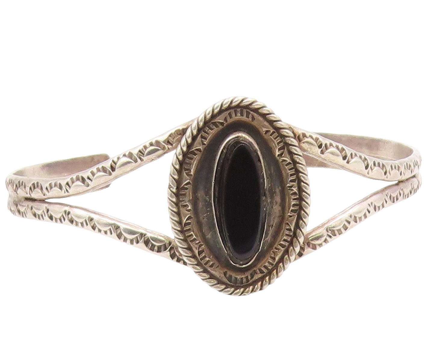 RB NAVAJO 925 Sterling Silver  Vintage Black Onyx Split Cuff Bracelet  BT8145