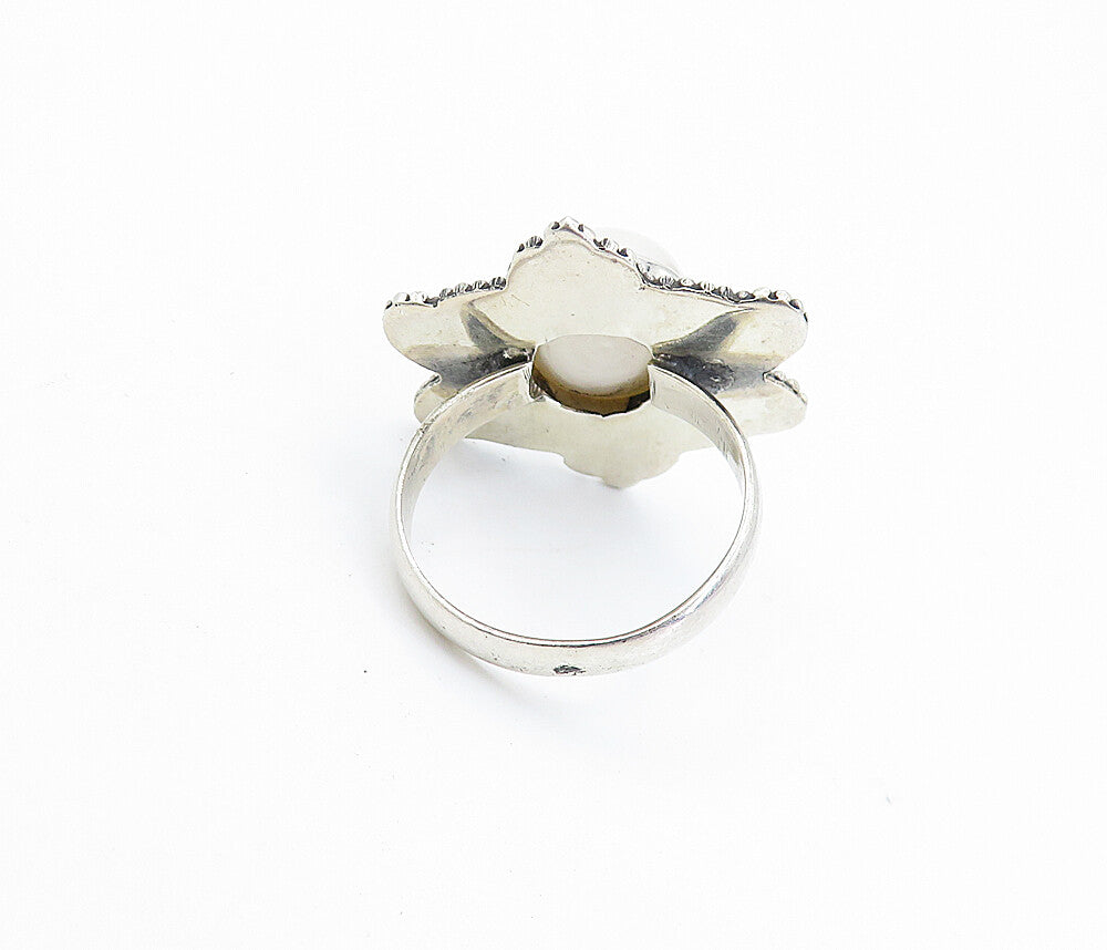 925 Sterling Silver  Vintage Pearl Dome Shiny Swirl Cocktail Ring Sz 7  RG7854