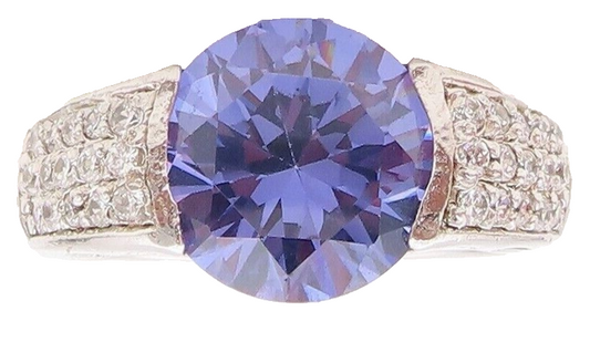 925 Sterling Silver Vintage Ring Designer Round Sapphire & Topaz  Sz 7  RG30042