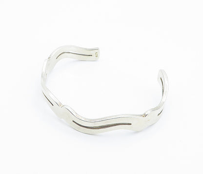 CME 925 Sterling Silver  Vintage Shiny Cutout Design Cuff Bracelet  BT3359