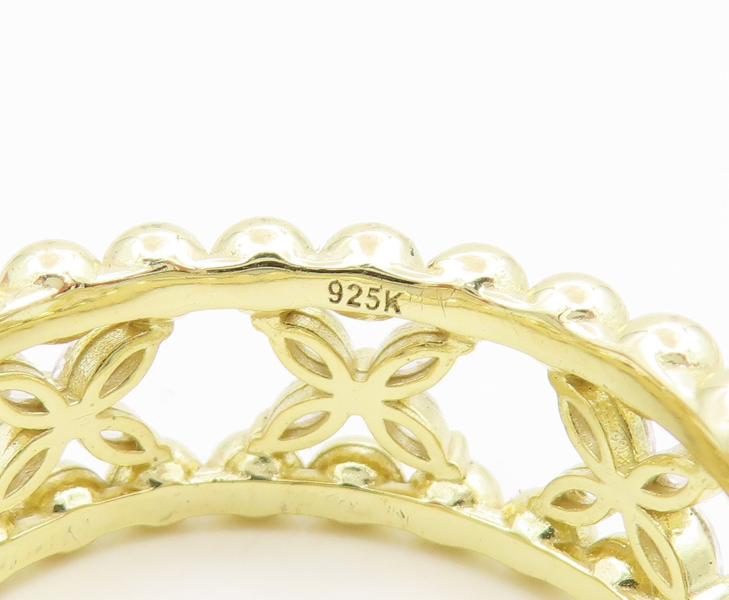 925 Sterling Silver Vintage Ring Gold Plated CZ Floral Link Band  Sz 10  RG35718
