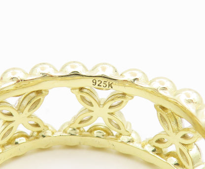 925 Sterling Silver Vintage Ring Gold Plated CZ Floral Link Band  Sz 10  RG35718