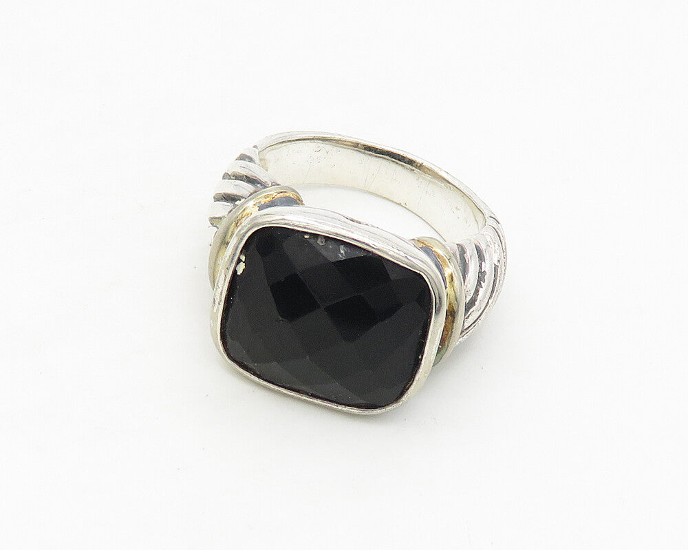 925 Sterling Silver  Black Hematite Shiny Twist Cocktail Ring Sz 7  RG17310