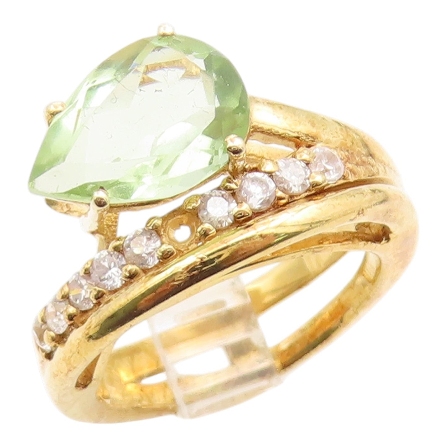 925 Sterling Silver Vintage Ring Gold Plated Pear Cut Peridot Band Sz 7 RG35819