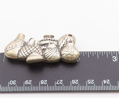 925 Sterling Silver  Vintage Shiny Etched Pottery Vases Brooch Pin  BP7898
