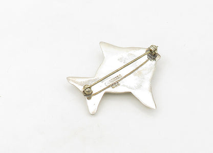 MEXICO 925 Sterling Silver  Vintage Shiny Hollow Fish Brooch Pin  BP8419