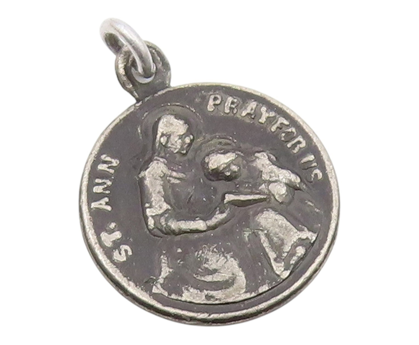 925 Sterling Silver  Vintage Antique Oxidized St. Ann Prayer Pendant  PT19170