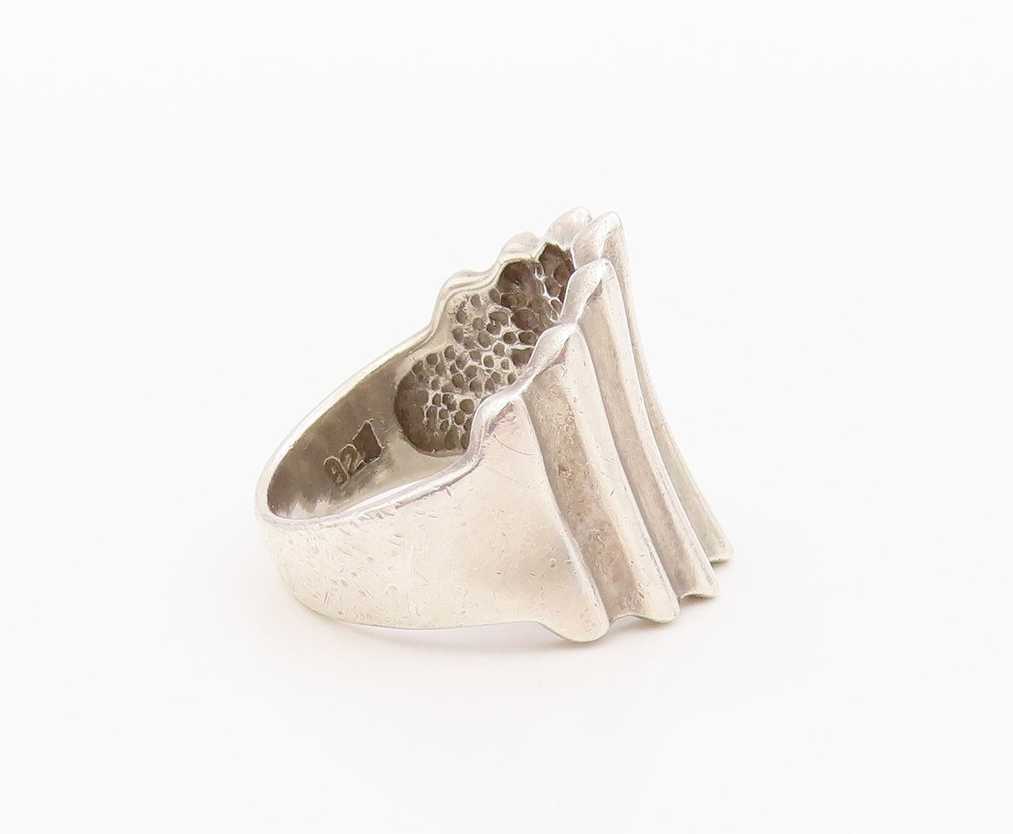925 Sterling Silver Vintage Ring Modernist Fluted Statement Band  Sz 9  RG36330