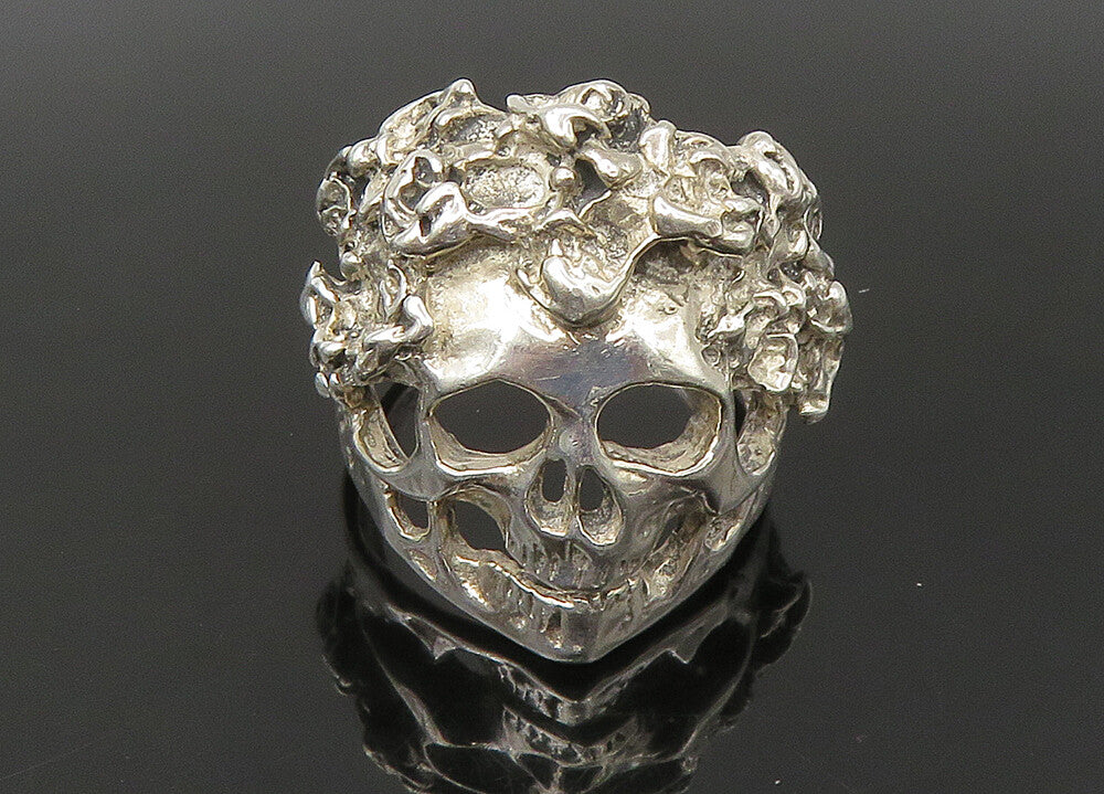 925 Sterling Silver  Vintage Sculpted Skeleton Head Biker Ring Sz 8.5  RG22492