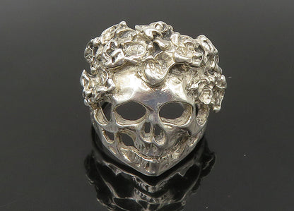 925 Sterling Silver  Vintage Sculpted Skeleton Head Biker Ring Sz 8.5  RG22492