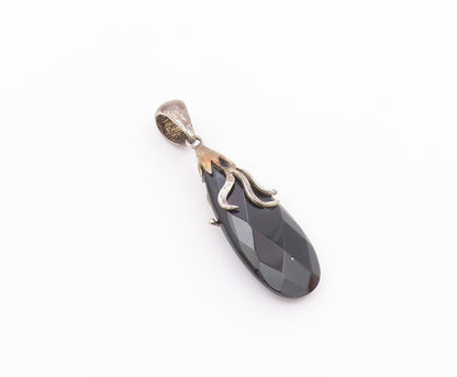 925 Sterling Silver  Vintage Faceted Black Spinel Rain Drop Pendant  PT17553