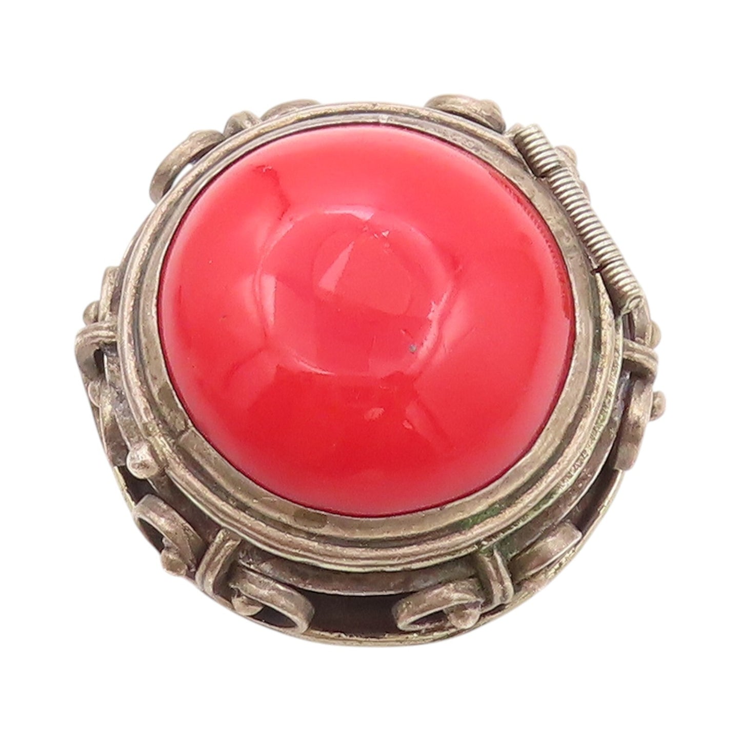 925 Sterling Silver Vintage Brooch MEXICO Gemstone Swirly Carved OPENS  BP11536