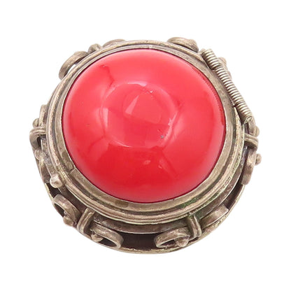 925 Sterling Silver Vintage Brooch MEXICO Gemstone Swirly Carved OPENS  BP11536