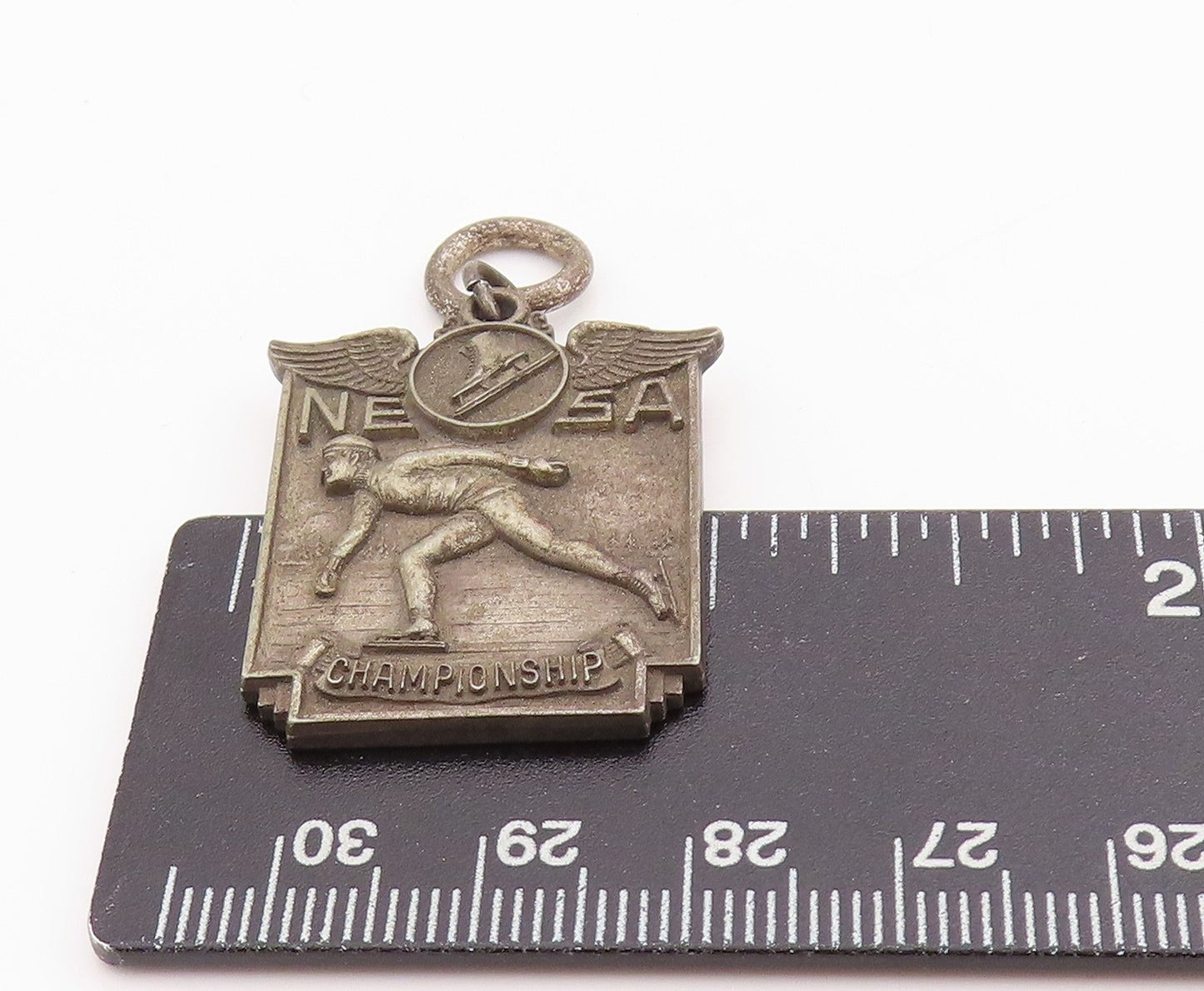 925 Sterling Silver Vintage Pendant 1936 Antique Ice Skats Championship PT24486
