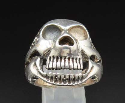 925 Sterling Silver  Vintage Skull Head Signet Biker Ring Sz 10  RG24840