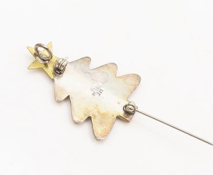 925 Sterling Silver Vintage Brooch Pin MEXICO Minimalist Christmas Tree  BP10600