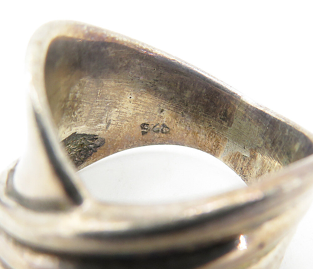 925 Sterling Silver  Vintage Dark Tone Fluted Detail Band Ring Sz 7  RG3962