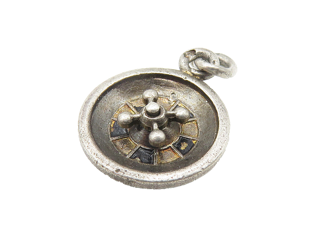 925 Sterling Silver  Vintage Oxidized Petite Ship's Wheel Pendant  PT8946